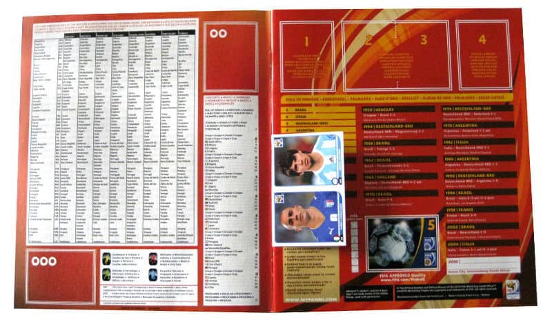 Panini Checkliste WM 2010 Intro ohne Sticker