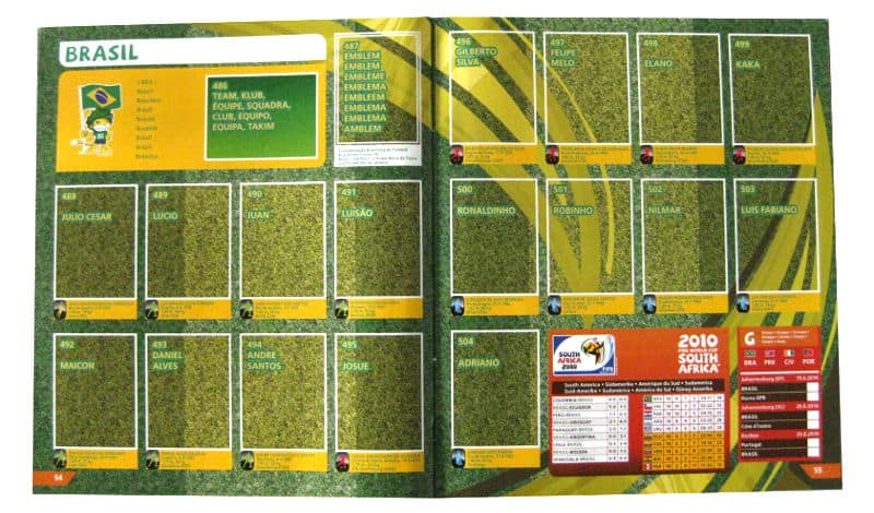 Panini Checkliste WM 2010 Brasilien ohne Sticker