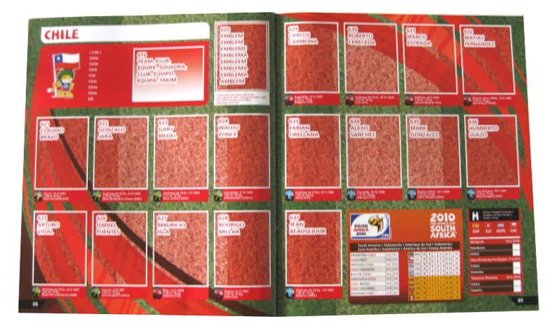 Panini Checkliste WM 2010 Chile ohne Sticker