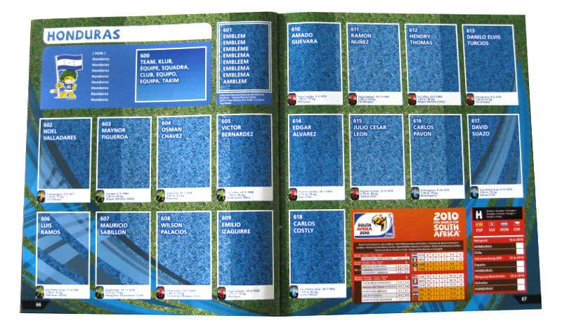 Panini Checkliste WM 2010 Honduras ohne Sticker