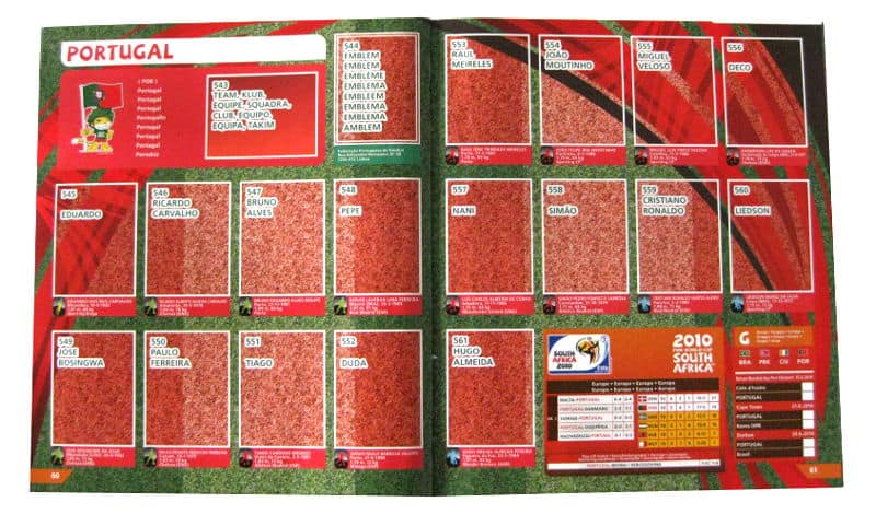 Panini Checkliste WM 2010 Portugal ohne Sticker