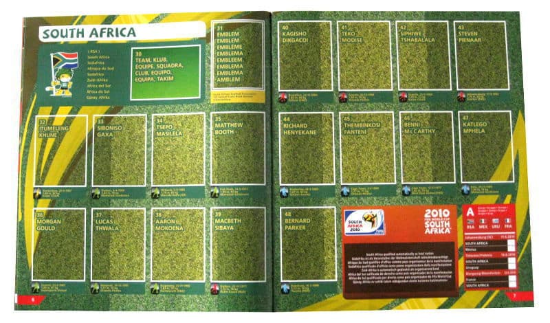 Panini Checkliste WM 2010 Südafrika ohne Sticker