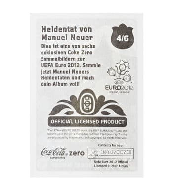 Panini Em Euro 2012 Manuel Neuer Sticker 4 von 6 hinten
