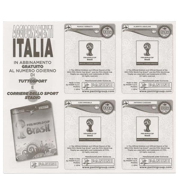Panini WM 2014 Update Italien - Bogen Rückseite